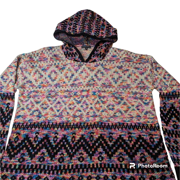 Bua//bua Pullover Sweater Womens Sz XL Multi Color Hoodie Boho Hippie Grunge - Picture 12 of 14